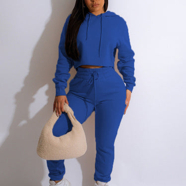 Women's solid color casual hooded sweatshirt suits