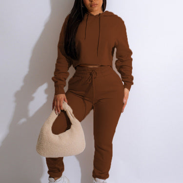 Women's solid color casual hooded sweatshirt suits