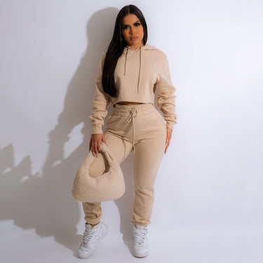 Women's solid color casual hooded sweatshirt suits