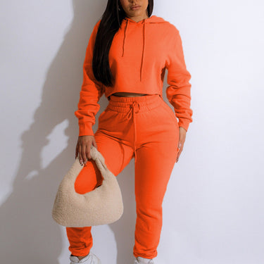 Women's solid color casual hooded sweatshirt suits