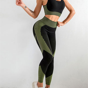 Women's Halter Neck Yoga Tank Top + High Waist Tight Yoga Pants Two-Piece Set