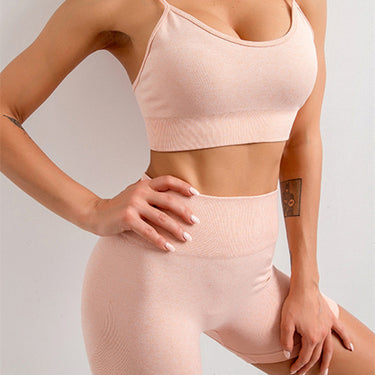 Women's Solid Color Seamless Camisole Yoga Sports Bra + Shorts Two-Piece Set